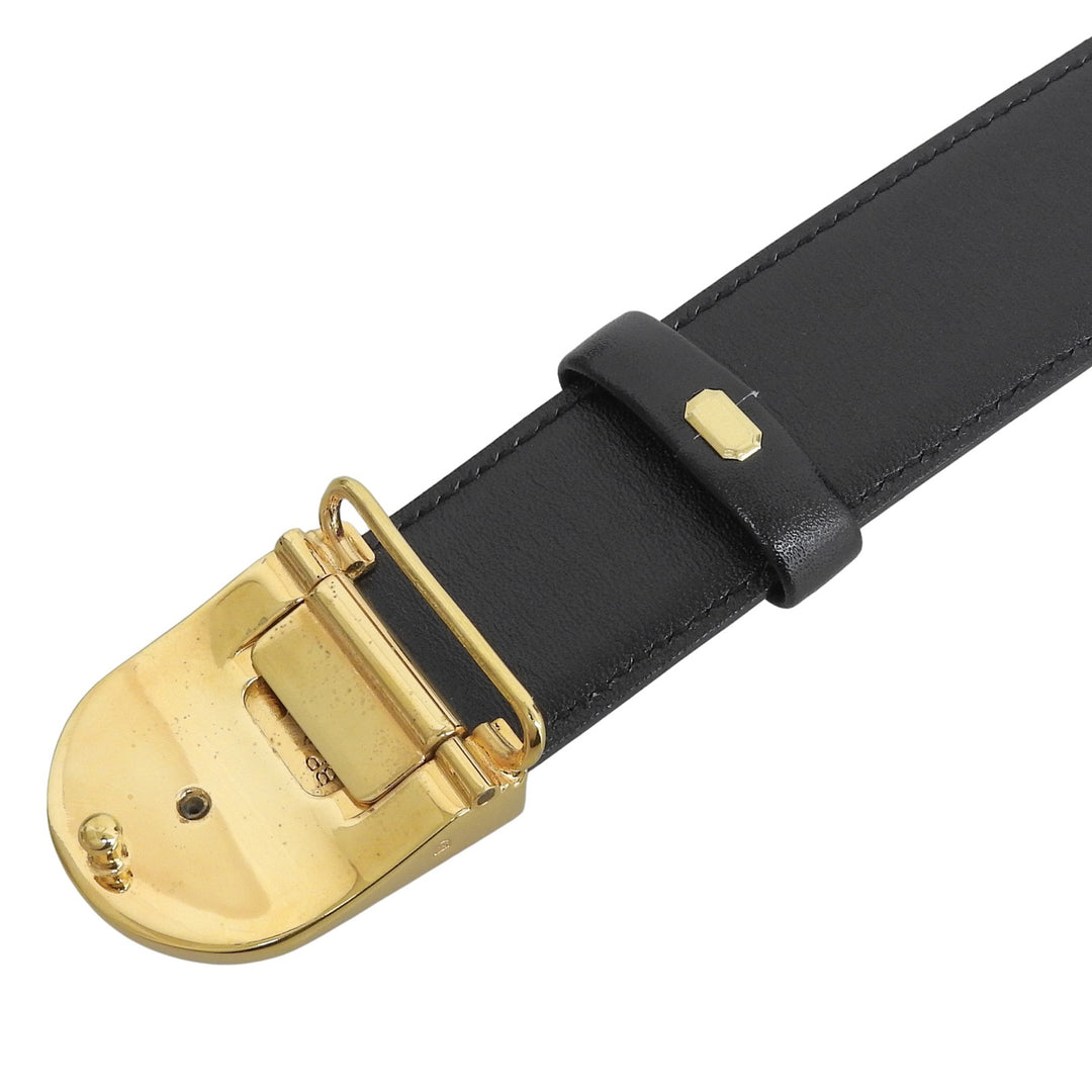 Great Dunhill belt logo buckle leather black mens