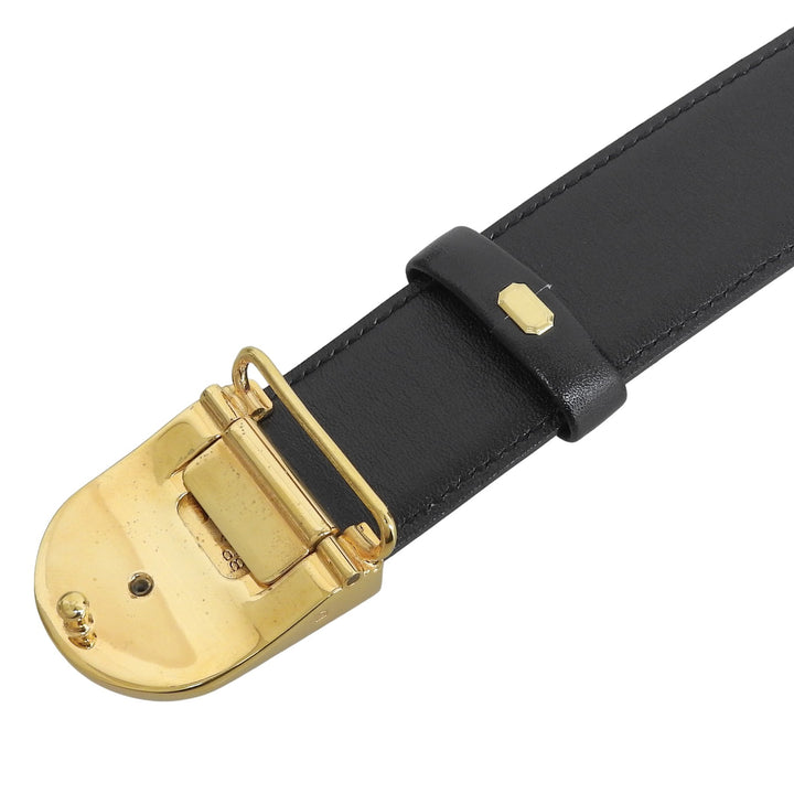 Great Dunhill belt logo buckle leather black mens