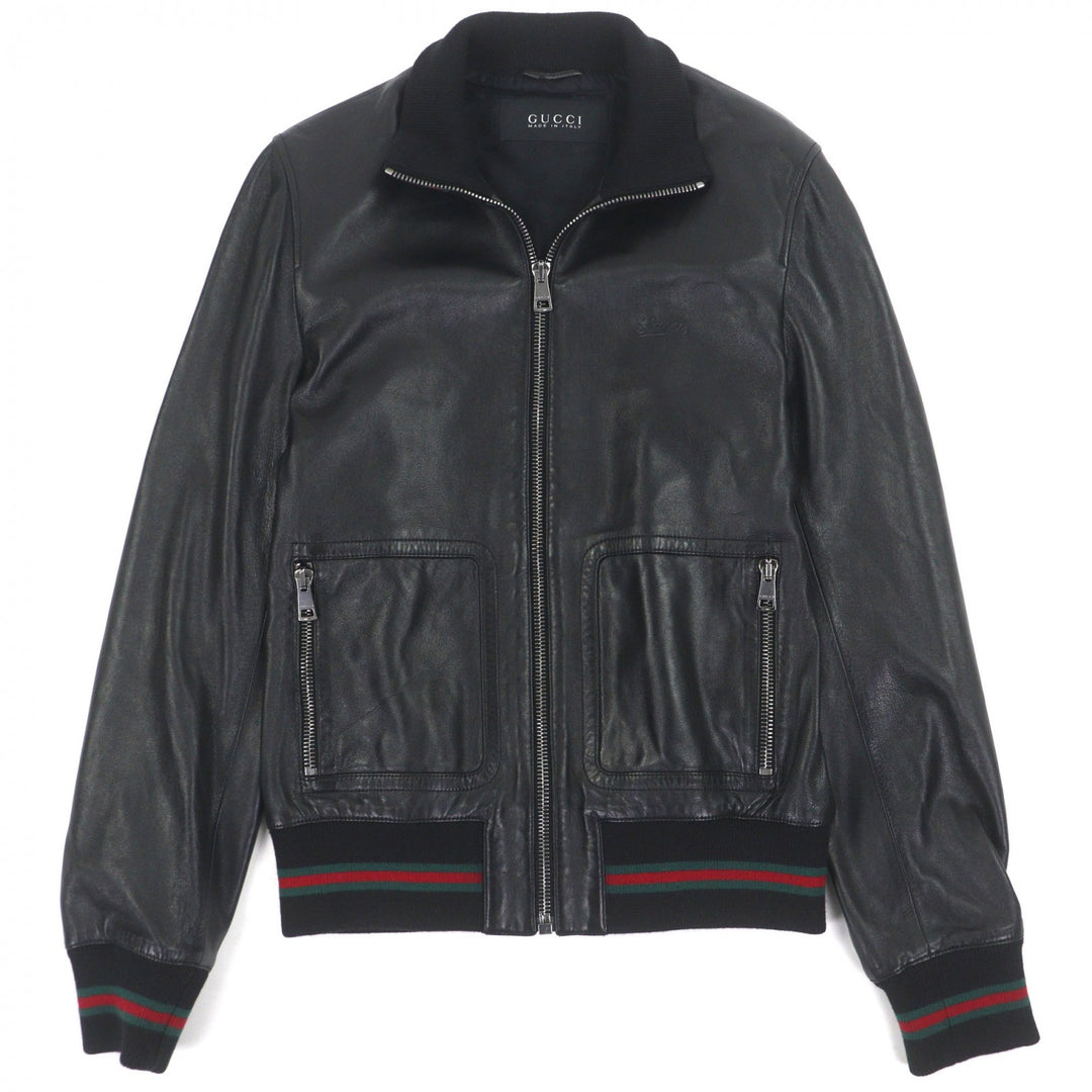 Excellent GUCCI Blouson Shelly Line Web Line Tom Ford black leather mens 48