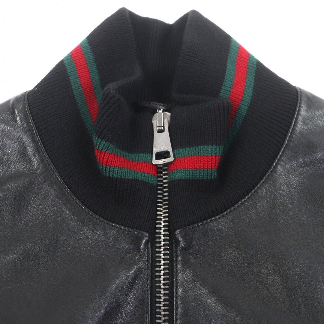 Excellent GUCCI Blouson Shelly Line Web Line Tom Ford black leather mens 48