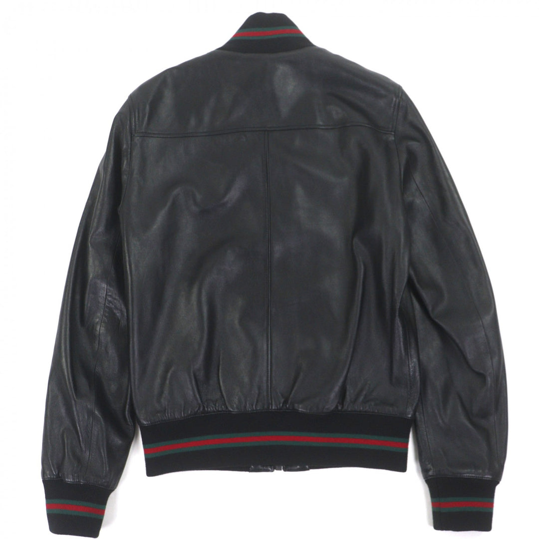 Excellent GUCCI Blouson Shelly Line Web Line Tom Ford black leather mens 48