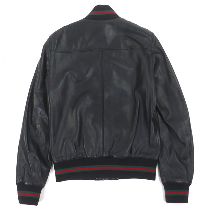 Excellent GUCCI Blouson Shelly Line Web Line Tom Ford black leather mens 48