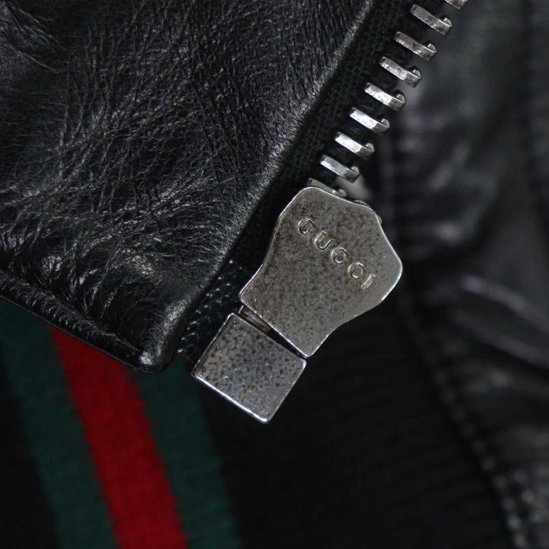 Excellent GUCCI Blouson Shelly Line Web Line Tom Ford black leather mens 48