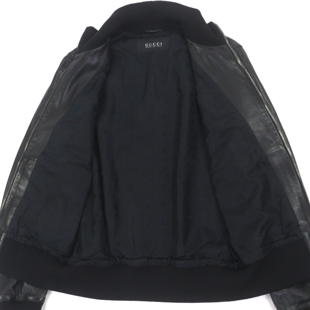 Excellent GUCCI Blouson Shelly Line Web Line Tom Ford black leather mens 48