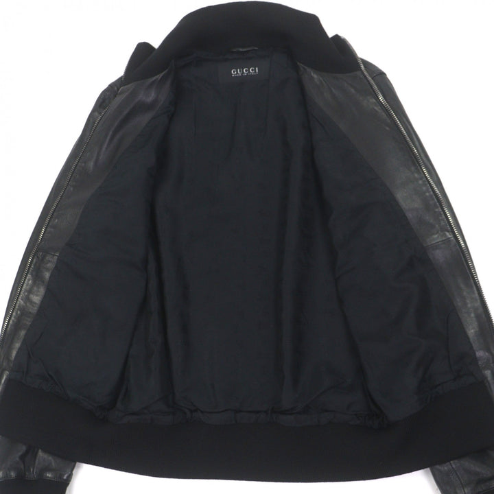 Excellent GUCCI Blouson Shelly Line Web Line Tom Ford black leather mens 48