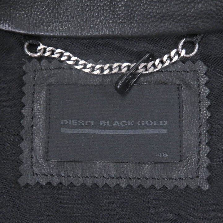 Discounted Great DIESEL BLACK GOLD leather jacket Single riders black Cowhide mens 46