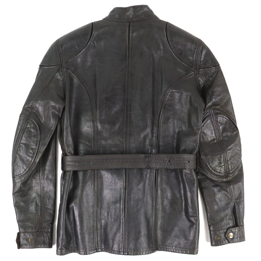 Discounted Very Good BELSTAFF coat motorcycle coat Leather with logo belt Dark brown M