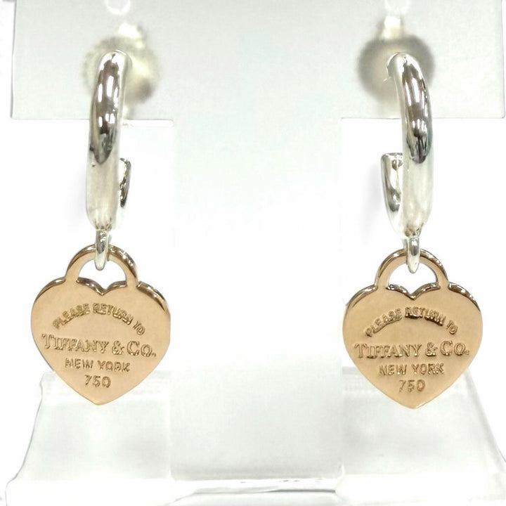 Excellent TIFFANY&Co. Pierce Hoop earring Combo Heart Tag Silver 925 Women