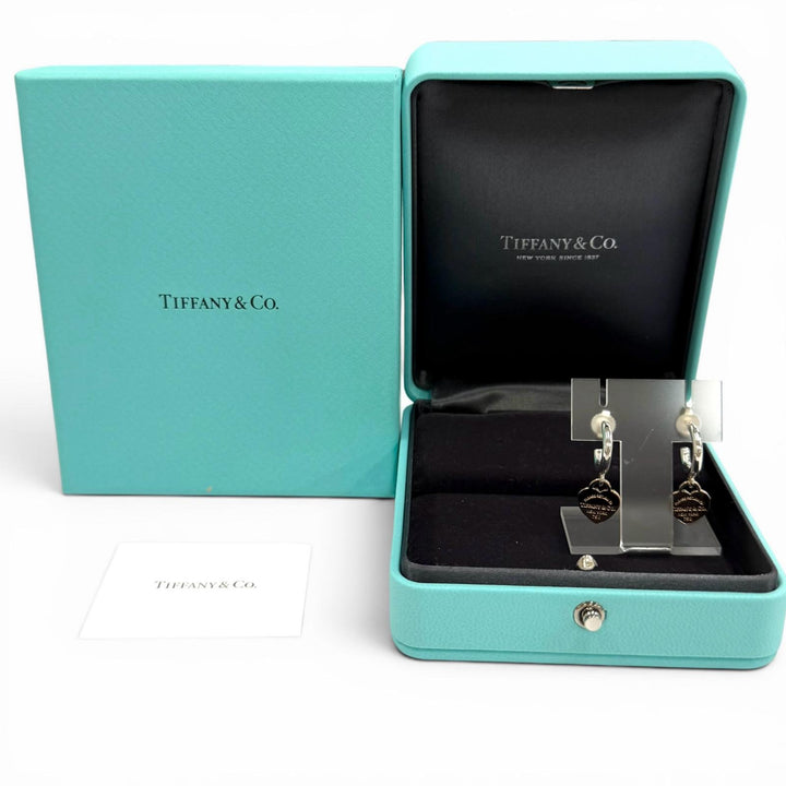Excellent TIFFANY&Co. Pierce Hoop earring Combo Heart Tag Silver 925 Women
