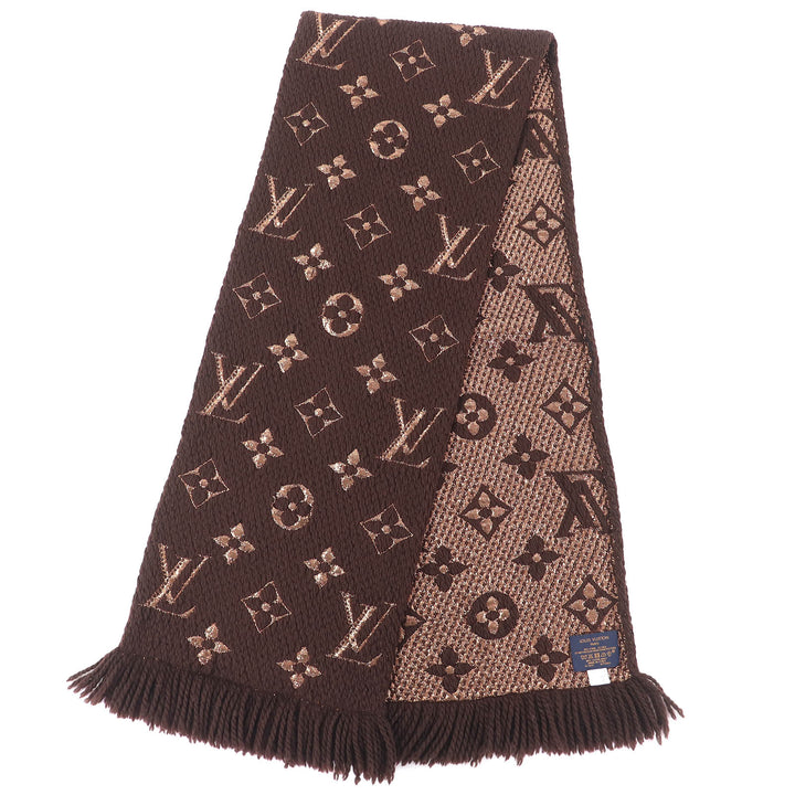 Great LOUIS VUITTON Scarf Escalp Logo Mania Shine Brown wool Women M71383