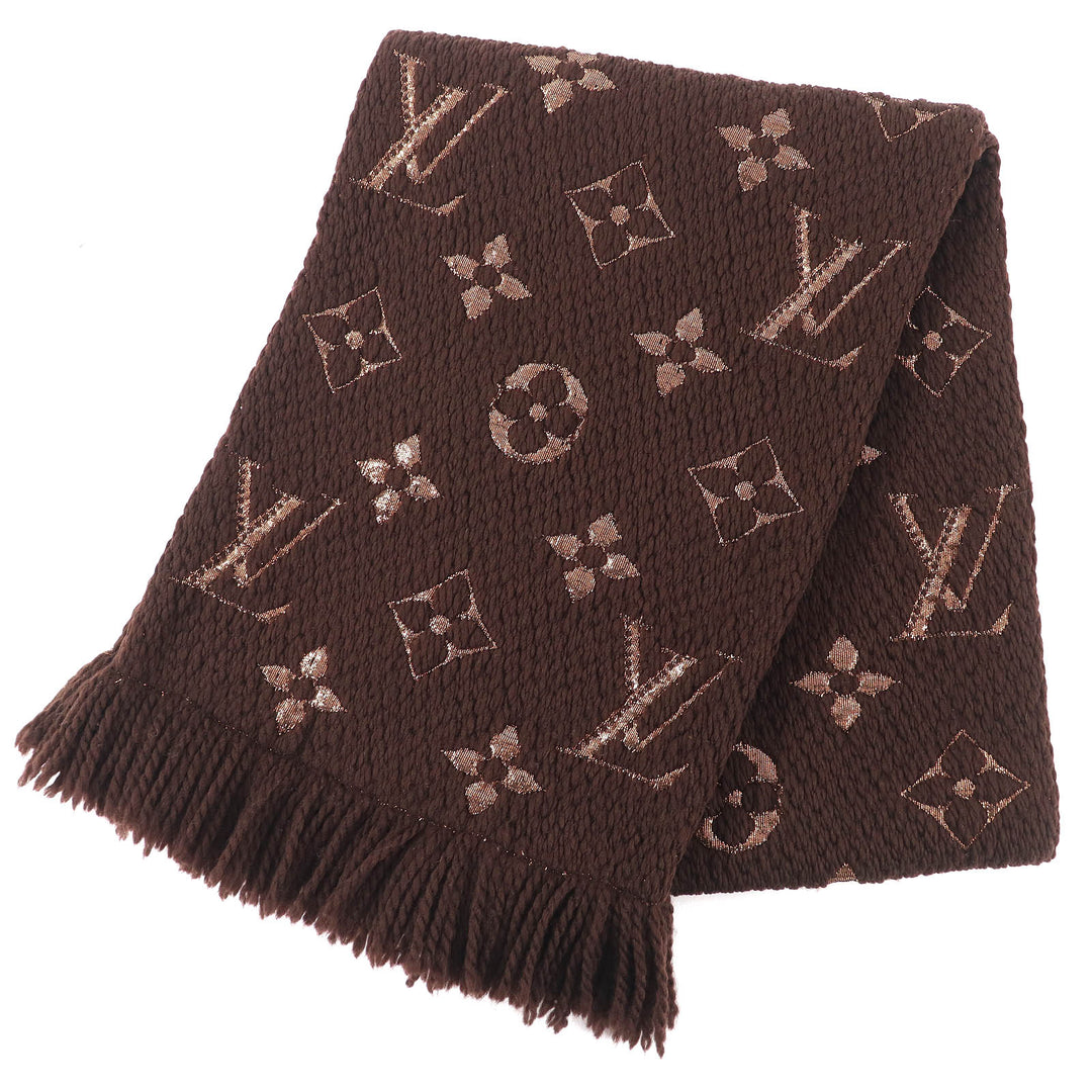 Great LOUIS VUITTON Scarf Escalp Logo Mania Shine Brown wool Women M71383