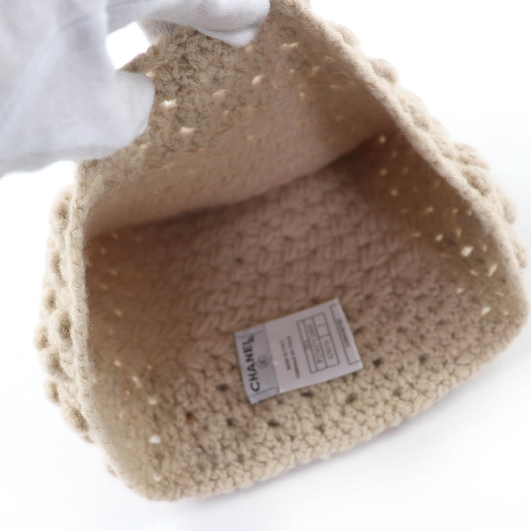 Great CHANEL Knit cap COCO Mark beige cashmere Women 2 05A P27437V20009
