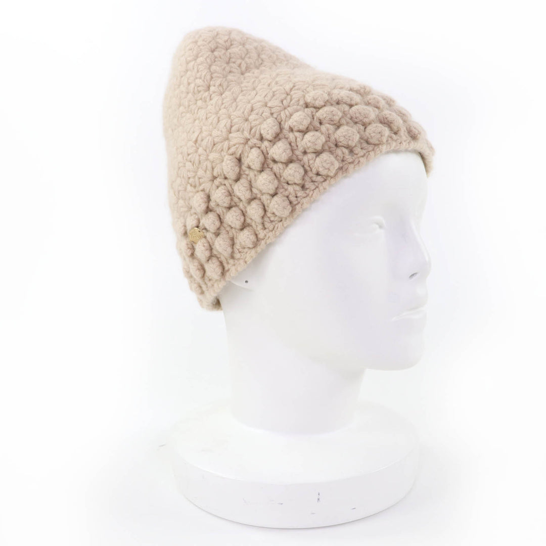 Great CHANEL Knit cap COCO Mark beige cashmere Women 2 05A P27437V20009
