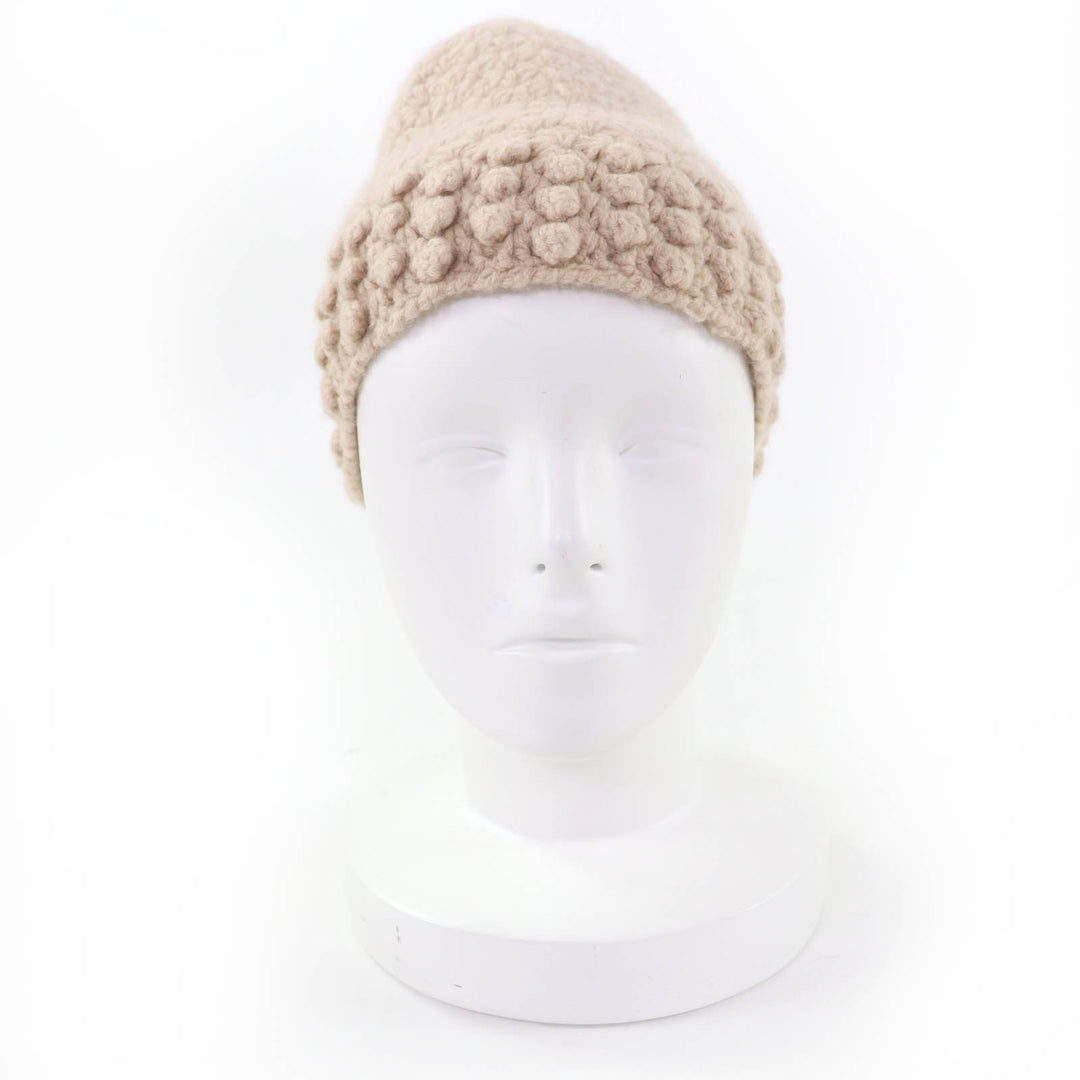 Great CHANEL Knit cap COCO Mark beige cashmere Women 2 05A P27437V20009