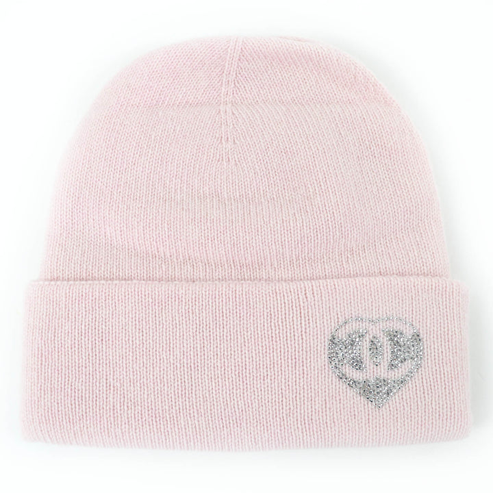 Pristine CHANEL Knit cap COCO Mark Heart Rhinestone pink cashmere Women