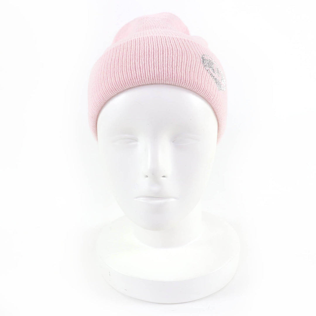 Pristine CHANEL Knit cap COCO Mark Heart Rhinestone pink cashmere Women