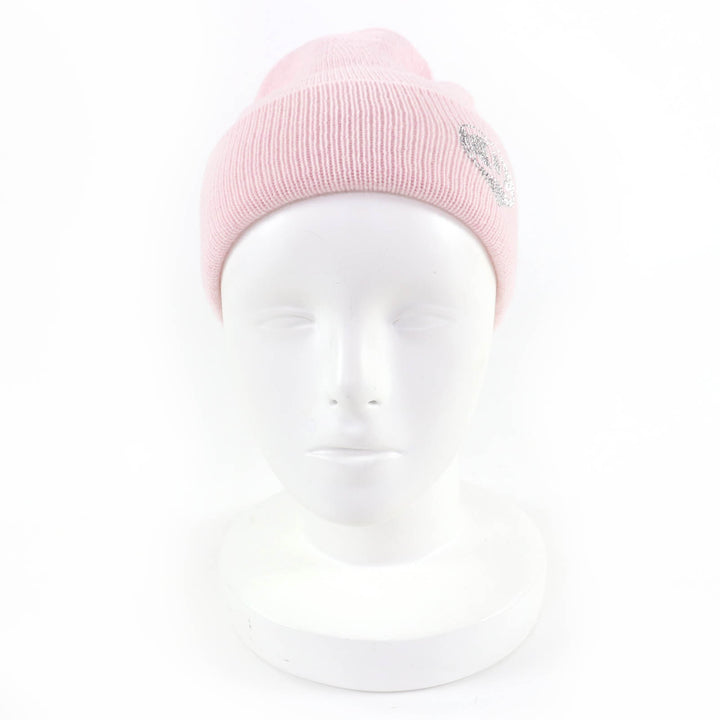 Pristine CHANEL Knit cap COCO Mark Heart Rhinestone pink cashmere Women