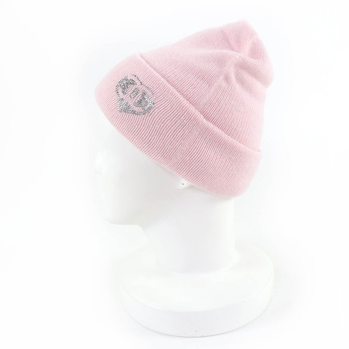 Pristine CHANEL Knit cap COCO Mark Heart Rhinestone pink cashmere Women