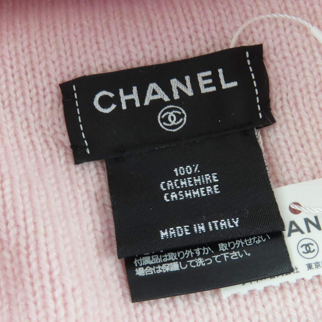 Pristine CHANEL Knit cap COCO Mark Heart Rhinestone pink cashmere Women
