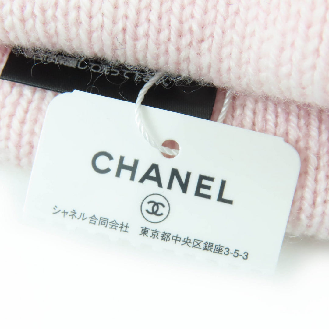 Pristine CHANEL Knit cap COCO Mark Heart Rhinestone pink cashmere Women