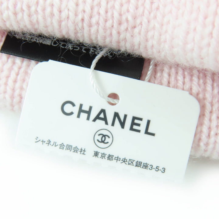 Pristine CHANEL Knit cap COCO Mark Heart Rhinestone pink cashmere Women