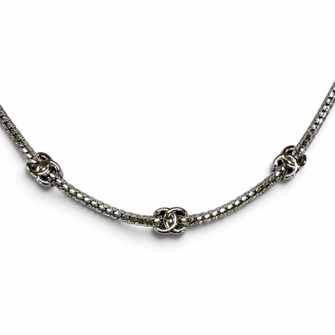 Excellent CHANEL Necklace COCO Mark Silver Women A25V