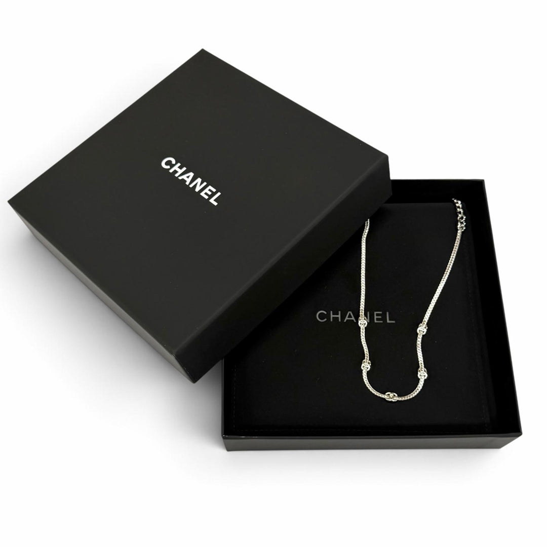 Excellent CHANEL Necklace COCO Mark Silver Women A25V