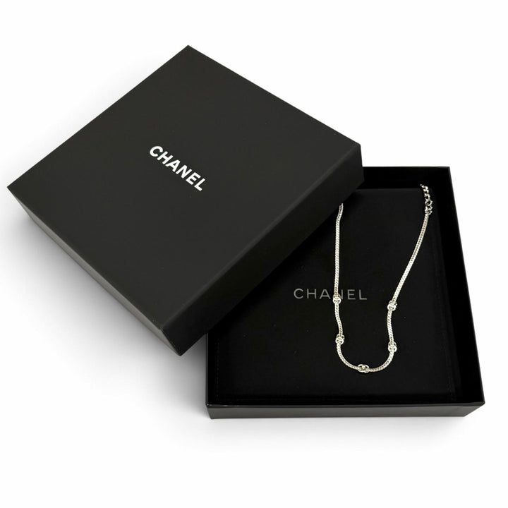 Excellent CHANEL Necklace COCO Mark Silver Women A25V