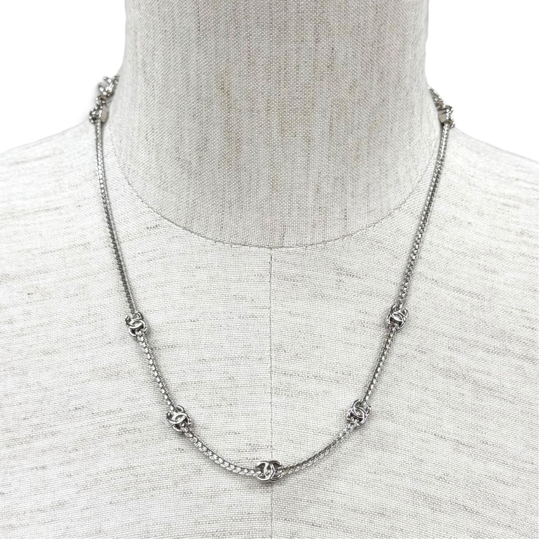 Excellent CHANEL Necklace COCO Mark Silver Women A25V
