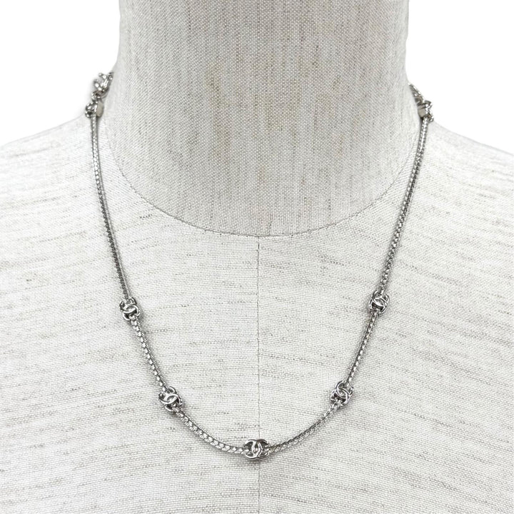 Excellent CHANEL Necklace COCO Mark Silver Women A25V