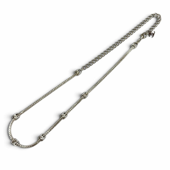 Excellent CHANEL Necklace COCO Mark Silver Women A25V
