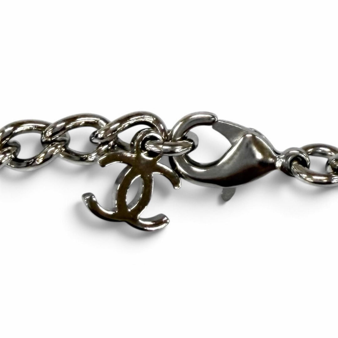 Excellent CHANEL Necklace COCO Mark Silver Women A25V