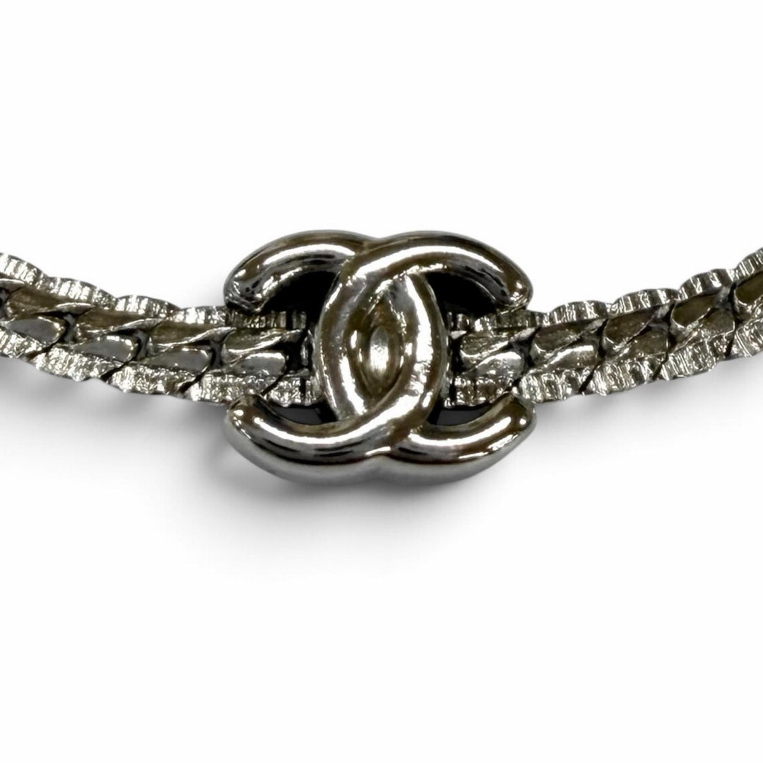 Excellent CHANEL Necklace COCO Mark Silver Women A25V