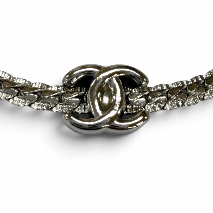 Excellent CHANEL Necklace COCO Mark Silver Women A25V