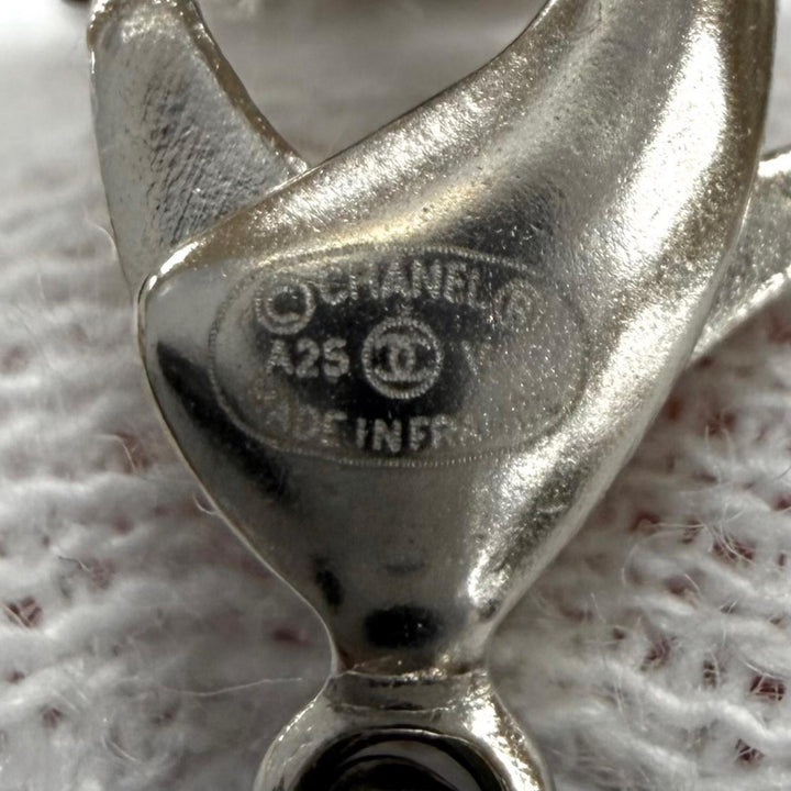 Excellent CHANEL Necklace COCO Mark Silver Women A25V