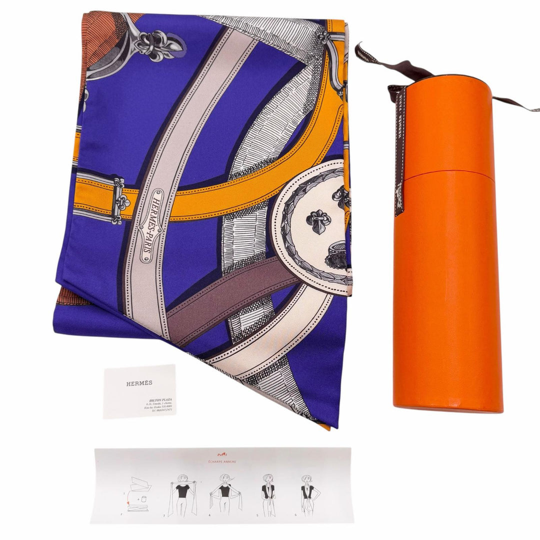 Excellent HERMES scarf CAVALCADOUR purple silk Women