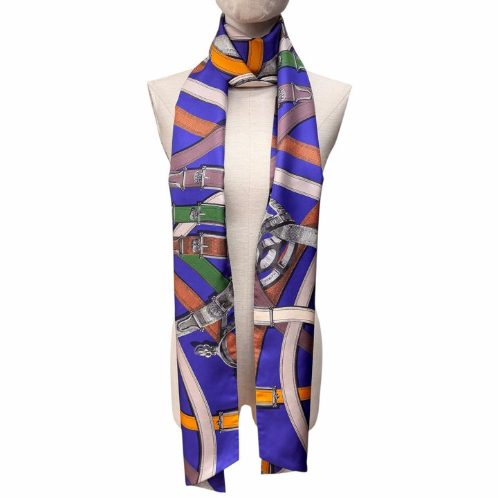 Excellent HERMES scarf CAVALCADOUR purple silk Women