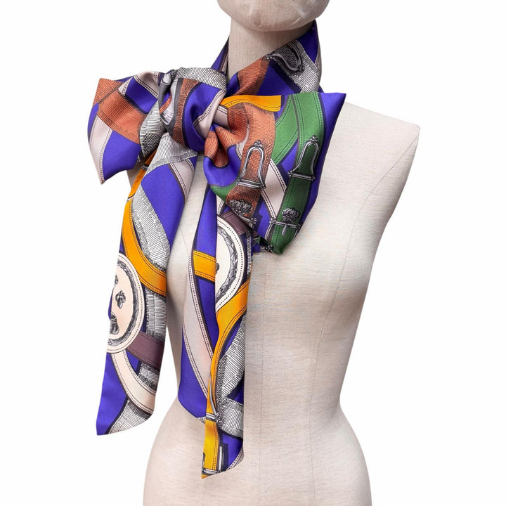 Excellent HERMES scarf CAVALCADOUR purple silk Women