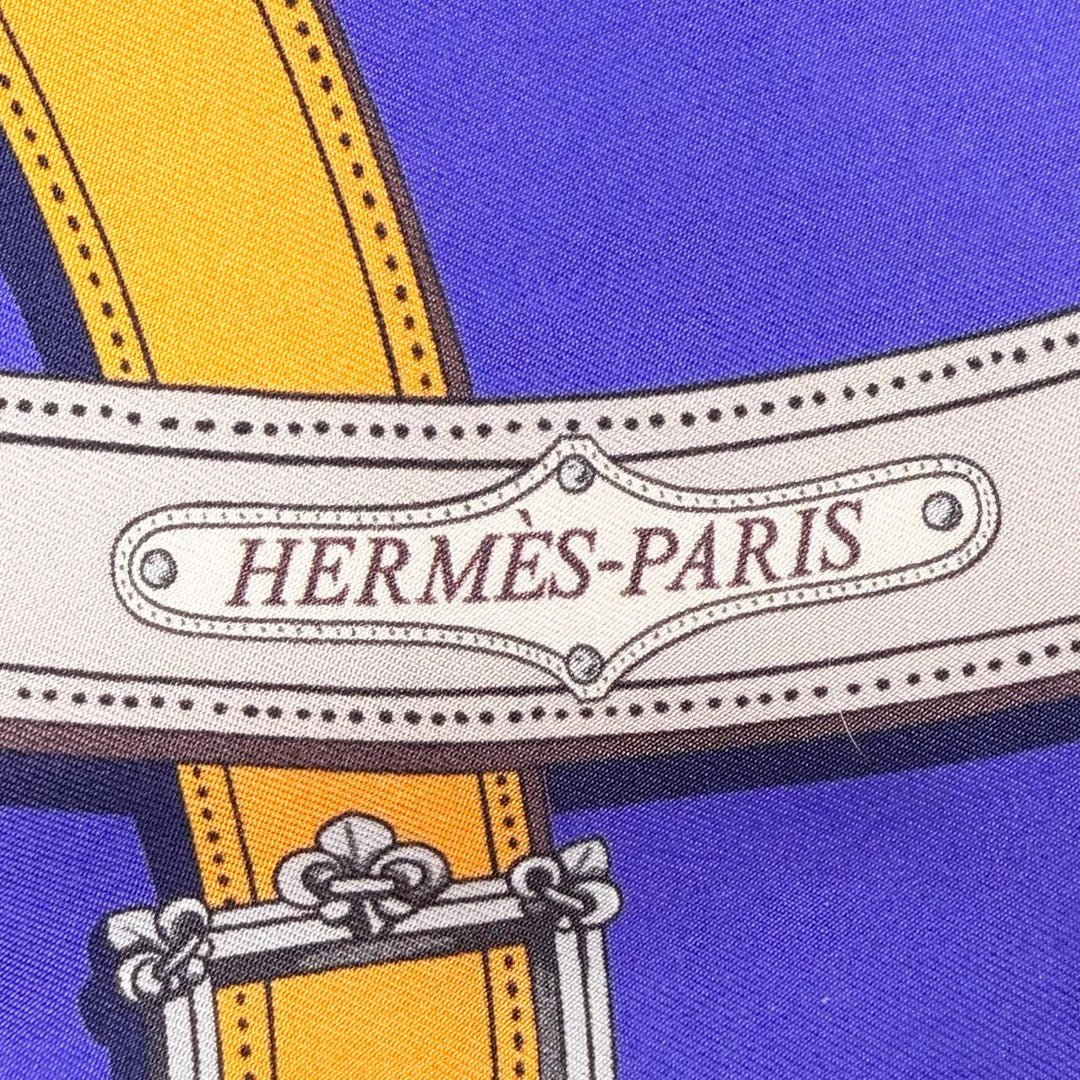 Excellent HERMES scarf CAVALCADOUR purple silk Women