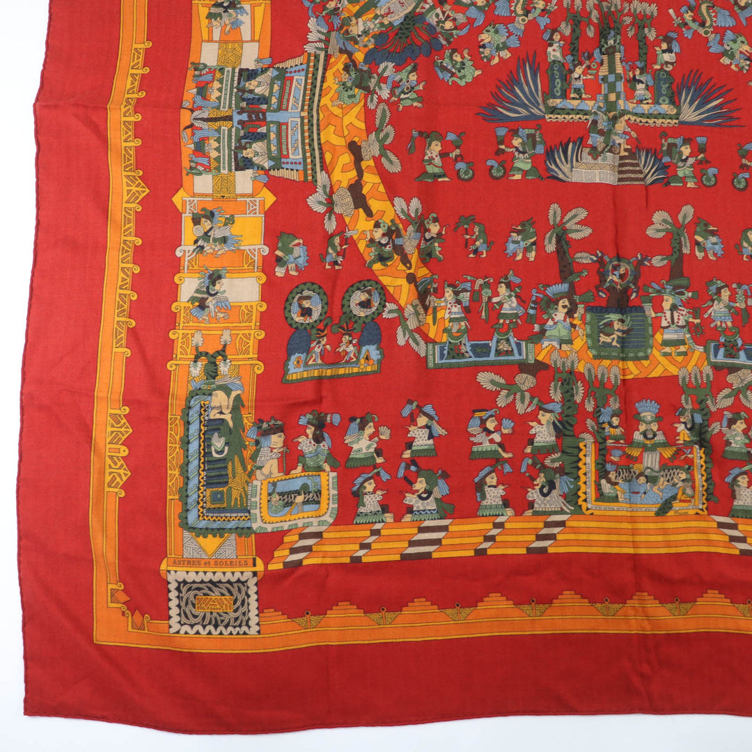 Great HERMES scarf ASTRES et SOLEILS Large shawl Red series cashmere Women