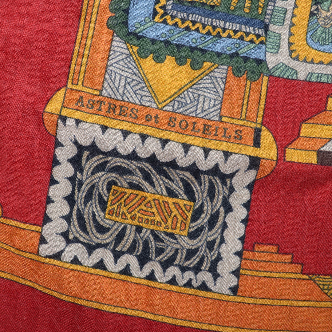Great HERMES scarf ASTRES et SOLEILS Large shawl Red series cashmere Women