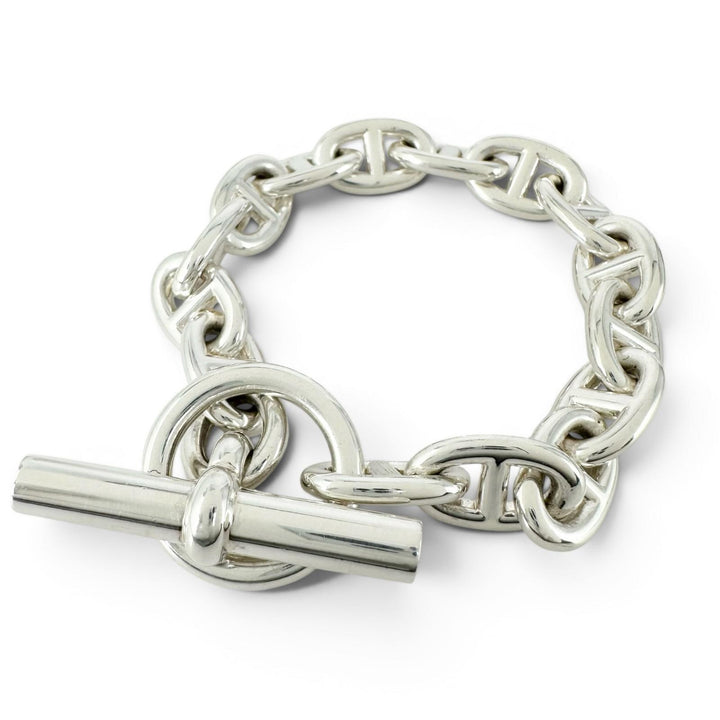 Excellent HERMES bracelet Chene Dunkle PM 15 frames Silver AG925 Women
