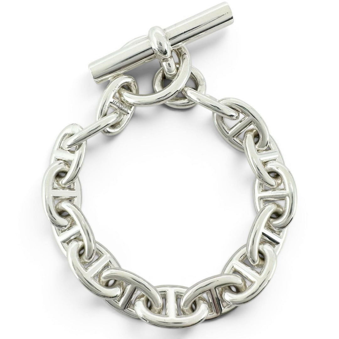 Excellent HERMES bracelet Chene Dunkle PM 15 frames Silver AG925 Women