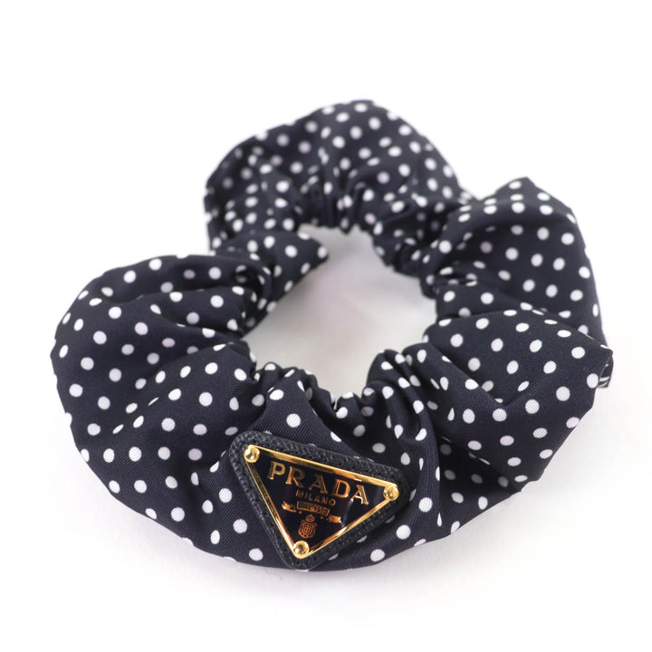 Pristine PRADA hair accessory Triangle logo Tessuto dot pattern scrunchie 1IF015