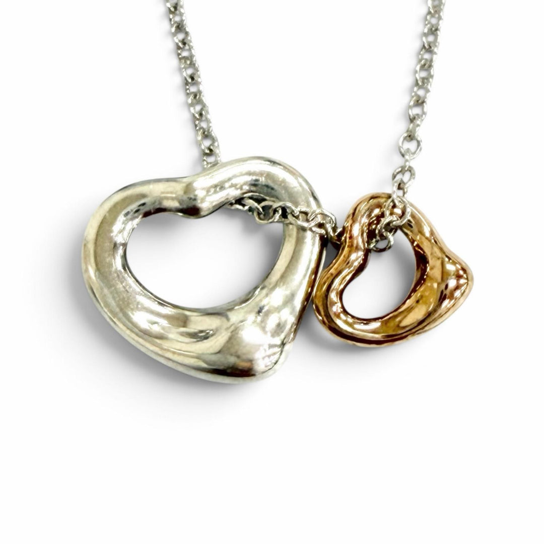 Great TIFFANY&Co. Double Open Heart Necklace Extra Mini Silver 925 Women