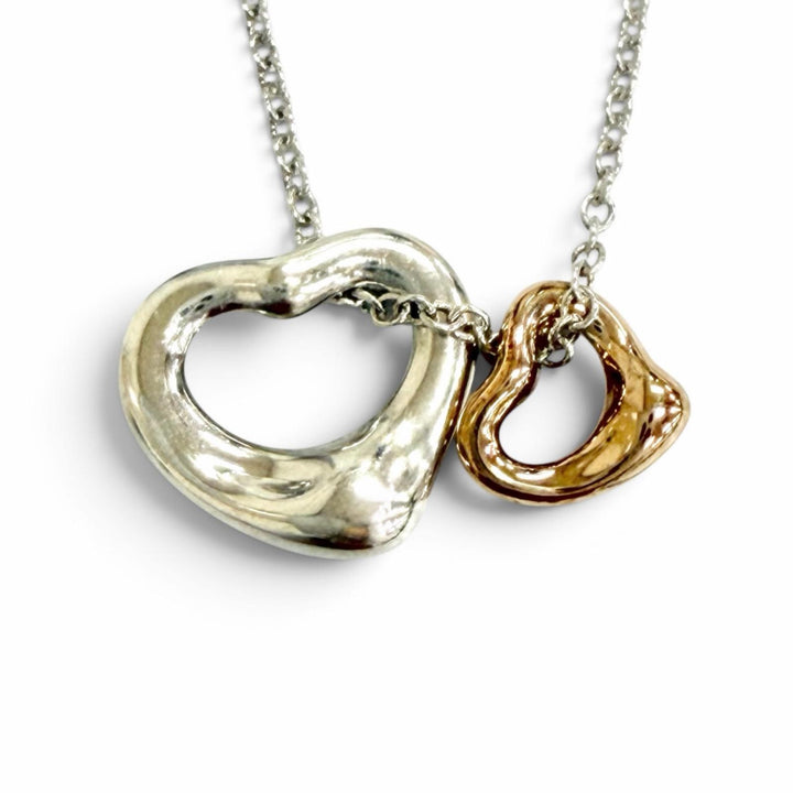 Great TIFFANY&Co. Double Open Heart Necklace Extra Mini Silver 925 Women
