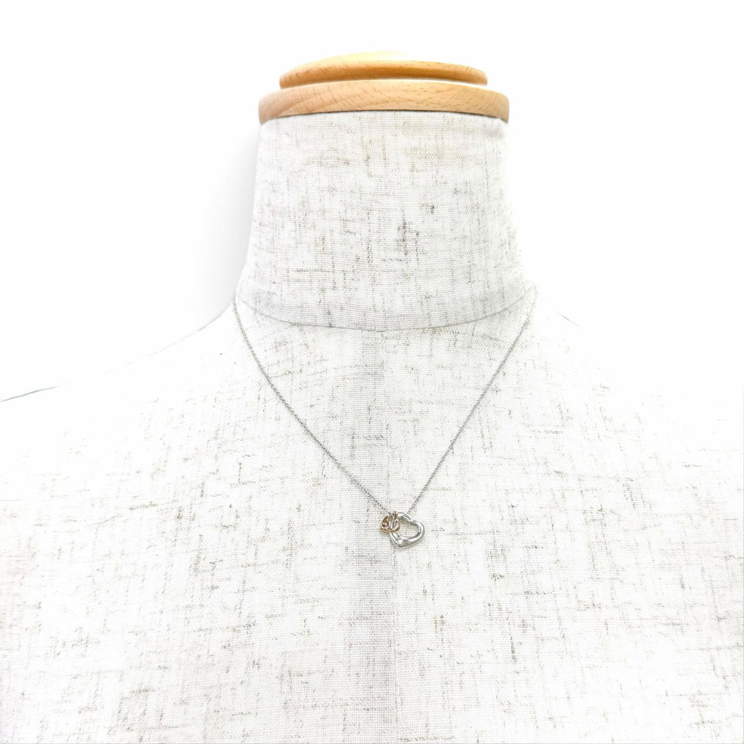Great TIFFANY&Co. Double Open Heart Necklace Extra Mini Silver 925 Women