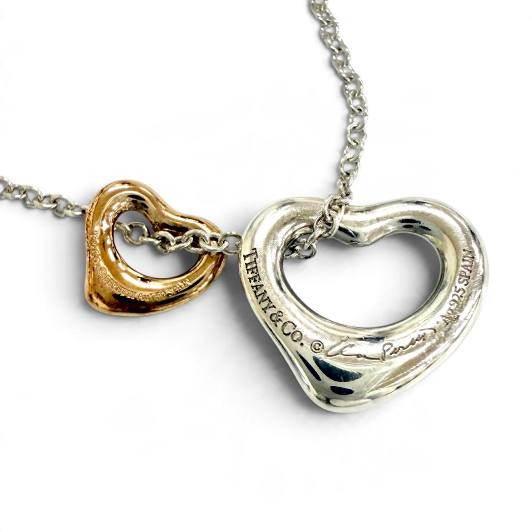 Great TIFFANY&Co. Double Open Heart Necklace Extra Mini Silver 925 Women