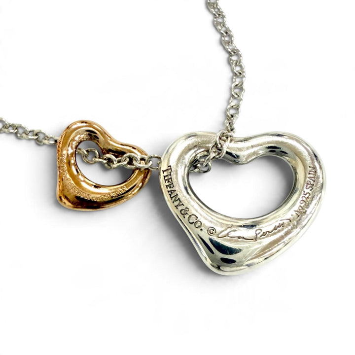 Great TIFFANY&Co. Double Open Heart Necklace Extra Mini Silver 925 Women