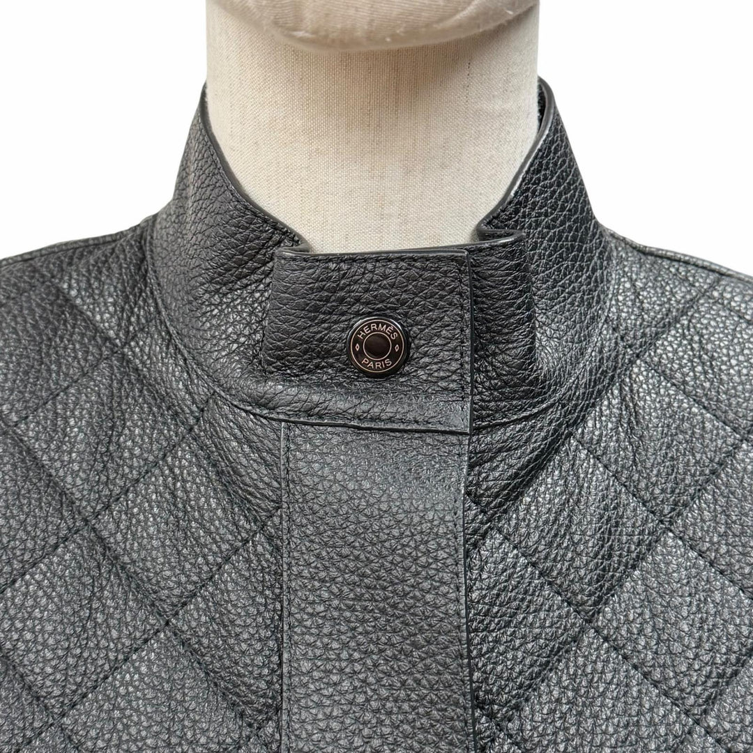 Discounted Excellent HERMES leather jacket black Dearskin Leather Women 34 3H1207D1